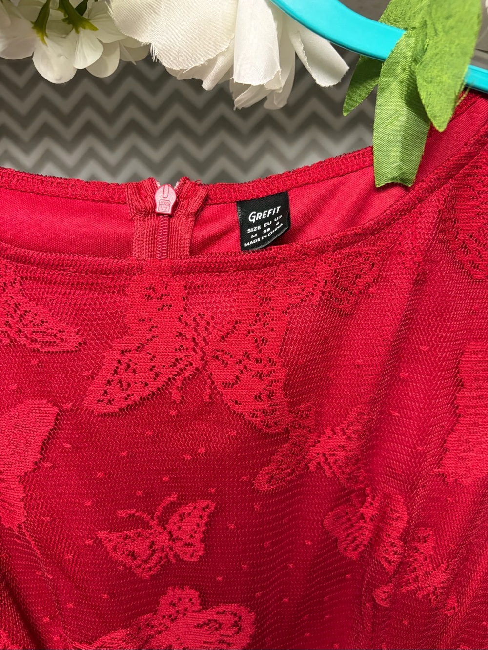 Elegant Red Lace Midi Dress w butterfly detail overlay - Picture 2 of 9